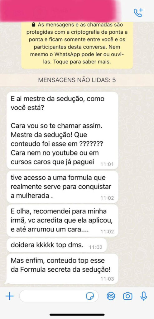 Depoimento do aluno Formula da Sedução.