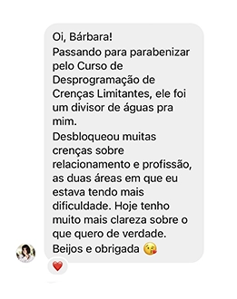 DesprogrAME-SE Funciona? Sim, DesprogrAME-SE funciona. O curso "Desprogramação de Crenças Limitantes" tem como objetivo ajudar os participantes a identificar e superar crenças limitantes que os impedem de alcançar seu pleno potencial. Ele é ministrado pela Bárbara Moreira, fundadora da escola de autoconhecimento DesprogrAME-SE. O curso é dividido em várias etapas e aborda diversos temas relacionados à desprogramação de crenças limitantes. Algumas das áreas abordadas incluem: Introdução ao universo DesprogrAMADO: Nesta seção, os participantes são introduzidos ao conceito de desprogramação e entendem por que é importante desprogramar as crenças limitantes. Matrix: O mundo das ilusões: Esta seção explora a ideia de como vivemos em um mundo de ilusões e como isso pode limitar nosso crescimento pessoal. A ficção da mente: Aqui, os participantes aprendem sobre o papel da mente na criação de problemas e na busca por soluções, bem como a importância de dominar a mente. A realidade invisível: Mundo energético: Esta seção explora o mundo energético e como as trocas energéticas afetam nossas vidas. DesprogrAME-SE Vale a Pena? Sim, DesprogrAME-SE vale a pena. Além desses tópicos principais, o curso também aborda a desprogramação em áreas específicas, como afetiva, financeira, profissional e familiar. Cada área tem suas próprias aulas dedicadas, nas quais os participantes aprendem técnicas específicas para desprogramar crenças limitantes nessas áreas. O curso é composto por mais de 50 aulas gravadas, totalizando 30 horas de conteúdo. Os participantes têm acesso ao material por 2 anos e podem assistir às aulas em seu próprio ritmo.