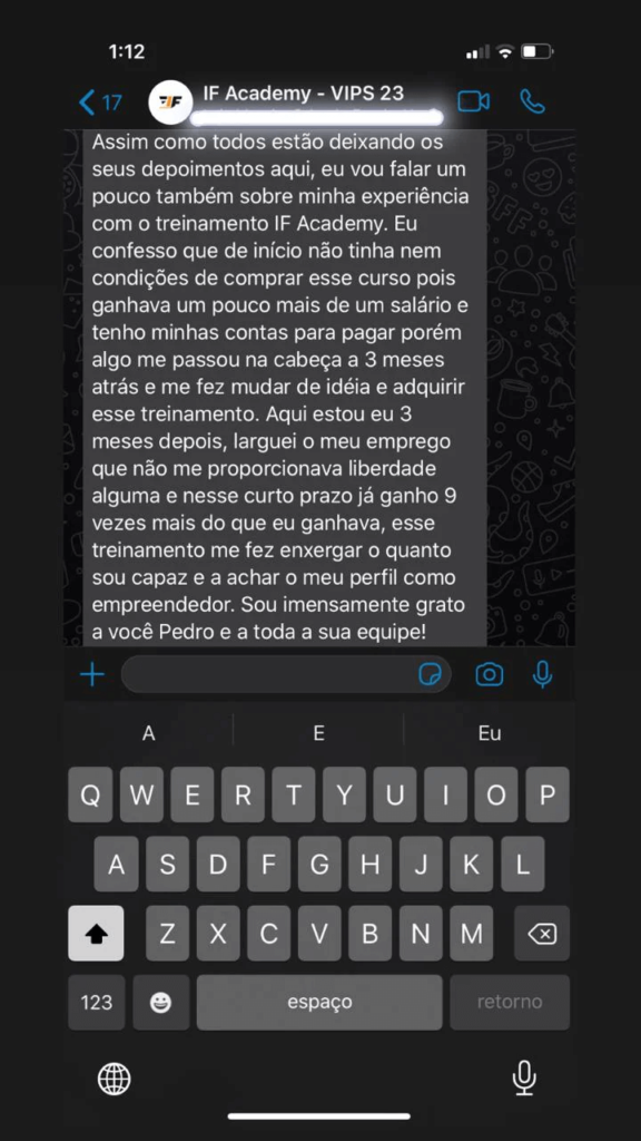 IF Academy Funciona? Sim, IF Academy funciona. O curso IF Academy é um programa de treinamento online que visa ajudar as pessoas a construir negócios digitais e alcançar independência financeira. Ele oferece aulas e conteúdo sobre como ganhar dinheiro na internet e outras fontes de renda.  IF Academy Vale a Pena? Sim, IF Academy vale a pena. O curso IF Academy é um programa de treinamento desenvolvido por Pedro Lucas, um especialista em renda online, que visa ajudar as pessoas a construir seus negócios online e alcançar independência financeira. O curso se concentra em ensinar como ganhar dinheiro através da internet, redes sociais e outras fontes de renda.