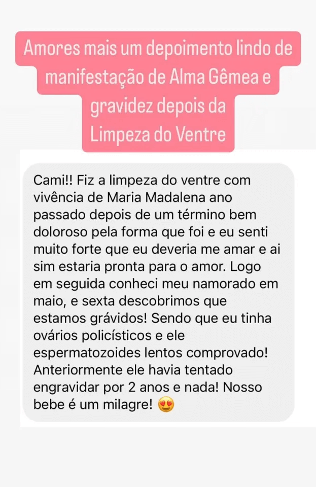 Limpeza do Ventre Funciona? Sim, Limpeza do Ventre funciona. O curso "Vivência LIMPEZA DO VENTRE - Manifeste a sua Alma Gêmea" é uma experiência online destinada a mulheres que desejam liberar bloqueios emocionais e energéticos relacionados a relacionamentos passados e manifestar um amor saudável e maduro.  Limpeza do Ventre Vale a Pena? Sim, Limpeza do Ventre vale a pena. O objetivo principal do curso é ajudar as participantes a liberar memórias de relacionamentos abusivos, desequilibrados e incompatíveis com suas ancestrais, descobrir e liberar feridas emocionais, liberar dores de términos de relacionamentos, traumas de abusos e traições, além de trabalhar o equilíbrio das energias feminina e masculina e a conexão com a receptividade sexual e os potenciais de prazer.