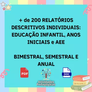 Os Relatórios Descritivos para Educação Infantil Funciona? Sim, os Relatórios Descritivos  para Educação Infantil funciona. São oferecidos mais de 200 relatórios adaptáveis, abrangendo diferentes períodos (bimestral, semestral e anual). Há uma ênfase na adaptabilidade dos relatórios de acordo com as necessidades individuais de cada aluno. Os Relatórios Descritivos para Educação Infantil Vale a Pena? Sim, os Relatórios Descritivos para Educação Infantil vale a pena. Todos os relatórios são editáveis no Word e no Canva, proporcionando flexibilidade aos usuários para personalizar o conteúdo de acordo com suas preferências e requisitos específicos. Para quem os Relatórios Descritivos para Educação Infantil é Bom? Profissionais da educação Professores Coordenadores Pedagógicos Outros  profissionais envolvidos no processo de avaliação e acompanhamento do desenvolvimento educacional de crianças na Educação Infantil, Anos Iniciais e AEE.