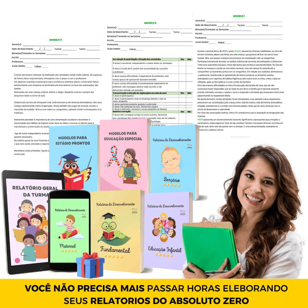 Os Relatórios de Desenvolvimento Funciona? Sim, os Relatórios de Desenvolvimento funciona. Os relatórios foram feitos pensando em você Professor, os modelos de relatórios estão prontos para imprimir e utilizar em PDF e WORD. Totalmente editáveis. Você vai entregar relatórios de maneira rápida e eficiente, sem se preocupar em começar do zero ou lidar com a elaboração. Os Relatórios de Desenvolvimento Vale a Pena? Sim, os Relatórios de Desenvolvimento vale a pena. Melhore o desenvolvimento dos seus alunos com relatórios personalizados, com os relatórios individuais e em grupo para todas as etapas do ensino infantil ao fundamental. Acompanhe o progresso deles de forma eficiente. Para quem os Relatórios de Desenvolvimento é Bom? Os relatórios são indicados para professores.