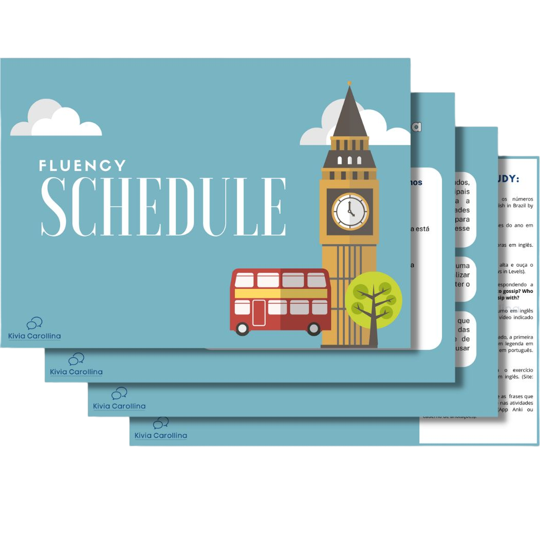 O Cronograma de Inglês Fluency Schedule Funciona? Sim, o Cronograma Intensivão Fluency Schedule funciona. O Intensivão Fluency Schedule é um cronograma de seis meses de estudos, nesses seis meses você vai estudar os conteúdos mais importantes do inglês. De segunda a sexta você terá acesso a atividades diárias para estudar inglês de forma independente. O Cronograma de Inglês Fluency Schedule Vale a Pena? Sim, o Cronograma de Inglês Fluency Schedule vale a pena. Com o Fluency Schedule você terá acesso a uma lista de materiais gratuitos, todos os conteúdos organizados em ordem e tudo que você tem que estudar e revisar no dia. Com o cronograma você vai estudar / praticar o Speaking (fala), Writing (escrita), Listening (escuta) Reading (leitura) Vocabulary (vocabulário) e Grammar (gramática). Para quem o Cronograma de Inglês Fluency Schedule é Bom? Está perdido sobre como começar a estudar inglês: Se a pessoa está no início do aprendizado e não sabe por onde começar, o cronograma oferece uma estrutura organizada para orientá-la. Ainda não tem um planejamento: Para aqueles que reconhecem a importância de um plano de estudos, mas ainda não o têm, o Fluency Schedule fornece um cronograma de seis meses com atividades diárias. Tem dificuldade ao estudar sozinho: Para aqueles que enfrentam desafios ao estudar de forma independente, o cronograma oferece atividades diárias e materiais organizados para ajudar na autodisciplina e no acompanhamento regular. Não consegue estudar inglês todos os dias: O Fluency Schedule pode ser benéfico para aqueles que têm dificuldade em manter uma rotina diária de estudos, pois fornece um guia estruturado para ser seguido ao longo de seis meses.