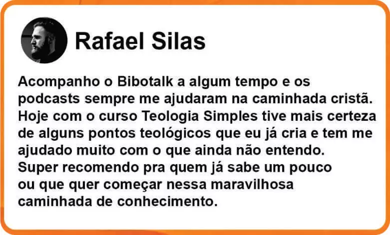 A Escola Bibotalk de Teologia Funciona? Sim, a Escola Bibotalk de Teologia funciona. A Escola é um lugar para você aprender sobre Bíblia e Teologia numa linguagem acessível e comprometida com a Igreja de Jesus.  A Escola Bibotalk de Teologia Vale a Pena? Sim, a Escola Bibotalk de Teologia vale a pena. Na EBT você irá contemplar as disciplinas essenciais da Teologia Cristã. Os cursos proporcionarão uma introdução clara aos principais temas dos estudos bíblicos-teológicos. A EBT será dividida em cursos. Serão quatro cursos por ano. Cada curso terá uma média de 10 a 20 aulas de 20min de duração. Em todos os cursos teremos lives tira-dúvidas e acompanhamento dos alunos via grupo no Telegram. Especialistas também aparecerão em lives para suas contribuições pertinentes.  Para quem a Escola Bibotalk de Teologia é Bom? Interesse na Fé Cristã: O curso é direcionado a indivíduos que têm um interesse significativo na fé cristã e desejam aprofundar seu entendimento das Escrituras e da teologia cristã. Comprometimento Religioso: A ênfase na busca por um ambiente "sadio" e "comprometido com a palavra de Deus" sugere que o público-alvo é formado por pessoas que buscam uma comunidade comprometida com os princípios e ensinamentos cristãos. Busca por Ensino Bíblico-Teológico: O curso é destinado a indivíduos que desejam adquirir conhecimentos sólidos em bases bíblicas e teológicas. Isso implica que o público-alvo pode incluir tanto iniciantes quanto aqueles que já possuem algum conhecimento, mas desejam aprofundá-lo. Interesse no Discipulado: A referência ao "caminho do discipulado" indica que o curso é voltado para pessoas que desejam crescer espiritualmente e seguir um caminho de aprendizado mais profundo, envolvendo o compromisso com a prática cristã. Apreciação por Guias Espirituais: A menção à importância de serem guiados no mundo bíblico por pessoas que amam ao Senhor e sua Palavra sugere que o público-alvo valoriza a orientação espiritual de instrutores comprometidos e qualificados.