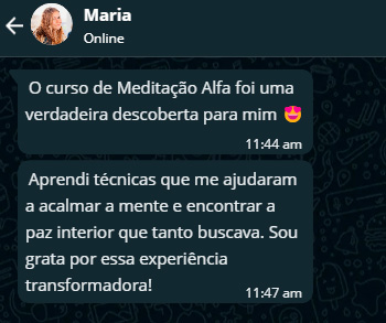 O Curso de Meditação Alfa Funciona? Sim, o Curso de Meditação Alfa funciona. O Curso de Meditação oferece uma jornada holística destinada a transformar vidas e alcançar a paz interior através da prática da meditação. Este programa promete levar os participantes a voos espirituais mais altos do que jamais imaginaram, despertando suas essências cósmicas e desvendando o segredo da serenidade. A chave para esta transformação é a prática da meditação, uma arte sagrada que promete clareza, alinhamento e renovação espiritual. Desde os fundamentos básicos até a maestria, os participantes têm a oportunidade de evoluir em sua jornada espiritual por meio de instruções cuidadosamente elaboradas. O curso é validado pela ABRATH (Associação Brasileira de Terapeutas Holísticos), garantindo um compromisso ético e uma orientação holística autêntica. As aulas são ministradas em alta definição, permitindo que os participantes se conectem com o universo e liberem sua consciência. O Curso de Meditação Alfa Vale a Pena? Sim, o Curso de Meditação Alfa vale a pena. Ao se inscrever, os participantes recebem acesso imediato às chaves de sua transformação espiritual, tanto diretamente em suas almas quanto em seus e-mails. Ao concluir o curso, os participantes recebem um certificado sagrado, reconhecendo seu esforço e paixão ao longo da jornada. O programa convida os participantes a mergulharem profundamente na arte da meditação, oferecendo um portal para o seu Eu Superior. Desde os iniciantes até aqueles mais familiarizados com a prática, o curso promete atender às necessidades individuais de cada aluno, proporcionando um início místico para os novatos e oportunidades de progresso espiritual para os mais experientes. Ao participar deste curso, os alunos se tornam parte de uma comunidade de almas brilhantes unidas pela paixão da meditação e do autoconhecimento. A oferta cósmica por tempo limitado convida os interessados a se juntarem a esta aventura mágica e permitirem que o universo os guie em sua jornada de transformação espiritual. Para quem o Curso de Meditação Alfa é Bom? Iniciantes em Meditação: Pessoas que estão interessadas em começar sua jornada de meditação, mas podem não estar familiarizadas com as técnicas ou os benefícios da prática. Este curso oferece uma introdução acessível e acolhedora à meditação, guiando os iniciantes em seus primeiros passos. Praticantes Intermediários: Indivíduos que já têm alguma experiência com a meditação e desejam aprofundar sua compreensão e prática. Eles podem estar buscando novas técnicas, insights ou orientações para levar sua prática para o próximo nível. Buscadores Espirituais: Pessoas que estão em uma jornada espiritual e procuram maneiras de se conectar mais profundamente consigo mesmas e com o universo. Este curso oferece uma abordagem holística que vai além das técnicas de meditação, abordando temas como autoconhecimento, crescimento pessoal e transformação espiritual. Profissionais de Bem-Estar: Terapeutas, conselheiros, treinadores de vida e outros profissionais de bem-estar que desejam incorporar a meditação em sua prática ou aprimorar suas habilidades nessa área. Este curso pode oferecer novas perspectivas e ferramentas para auxiliar em seu trabalho com clientes. Indivíduos em Busca de Equilíbrio: Pessoas que estão lidando com estresse, ansiedade, ou simplesmente buscam equilíbrio e harmonia em suas vidas. A meditação é frequentemente recomendada como uma prática eficaz para reduzir o estresse e promover o bem-estar mental e emocional. Aqueles em Busca de Comunidade: Além do aspecto prático da meditação, este curso oferece a oportunidade de se conectar com uma comunidade de pessoas que compartilham interesses semelhantes em busca de crescimento espiritual e autoconhecimento.