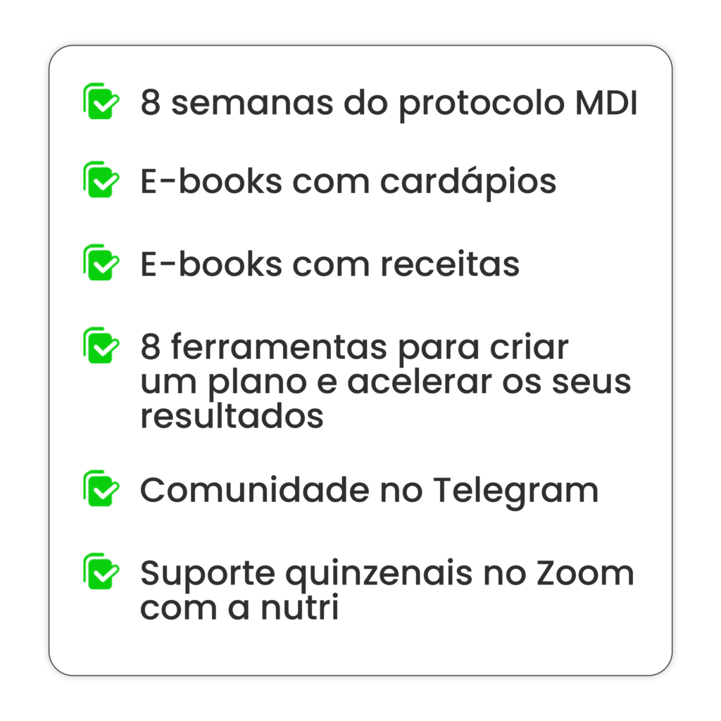 O Método Emagrecendo na América Funciona? Sim, o Método Emagrecendo na América funciona. Você já se perguntou sobre o segredo para ter uma saúde vibrante e energia de sobra, mesmo em meio à agitação do dia a dia nos Estados Unidos? Se sim, então o Método Detox do Intestino (MDI) pode ser a resposta que você procura. Desenvolvido pela renomada nutricionista Angélica Hengdes, especialista em saúde intestinal e emagrecimento, este curso revolucionário promete não apenas desinflamar o intestino, mas também redefinir sua relação com a alimentação e melhorar diversos aspectos da sua vida. O MDI é um programa abrangente projetado para trazer resultados palpáveis em um curto período de tempo. Através de uma combinação única de Limpeza Profunda, Desinflamação Potencializada e o revolucionário Metabolismo 10X, o curso oferece uma jornada de transformação que visa não apenas à perda de peso, mas também à restauração do equilíbrio e bem-estar geral. O funcionamento do curso é dividido em diferentes fases, cada uma focada em objetivos específicos e benefícios tangíveis. Desde a redução do inchaço e desconforto abdominal até o aprimoramento da qualidade do sono, passando pelo aumento da energia e libido, o MDI promete uma abordagem holística para otimizar sua saúde e vitalidade. Ao longo de oito semanas de programa, os participantes podem esperar uma série de benefícios progressivos. Desde a melhora da digestão e eliminação de sintomas incômodos como queimação, azia e gases, até o fortalecimento do sistema imunológico e regulação hormonal, o MDI oferece um arsenal completo para revitalizar o corpo e a mente. O Método Emagrecendo na América Vale a Pena? Sim, o Método Emagrecendo na América vale a pena. Além disso, o curso não se limita apenas à teoria. Com o suporte dedicado de uma equipe de nutricionistas, os participantes recebem orientação personalizada e têm a oportunidade de esclarecer dúvidas, compartilhar experiências e ajustar o processo conforme necessário para alcançar resultados ainda mais expressivos. Por fim, o MDI não é apenas sobre transformação física, mas também sobre reconectar-se com uma vida plena e feliz. Ao aprender a nutrir seu corpo com os alimentos certos, você não só obterá uma saúde ótima, mas também experimentará um aumento na autoestima, felicidade e confiança para perseguir seus sonhos com vigor renovado. Se você está pronto para desbloquear o potencial máximo do seu corpo e transformar sua saúde de dentro para fora, o Método Detox do Intestino é o caminho a seguir. Junte-se a centenas de mulheres que já estão colhendo os frutos deste programa revolucionário e dê o primeiro passo rumo a uma vida mais saudável e feliz hoje mesmo. Para quem o Método Emagrecendo na América é Bom? Esse produto desenvolvido para mulheres que querem emagrecer e não ter o efeito sanfona na América, totalmente personalizado e feito para trazer resultados em apenas 4 semanas, te mostrando todas as marcas que você deve consumir.