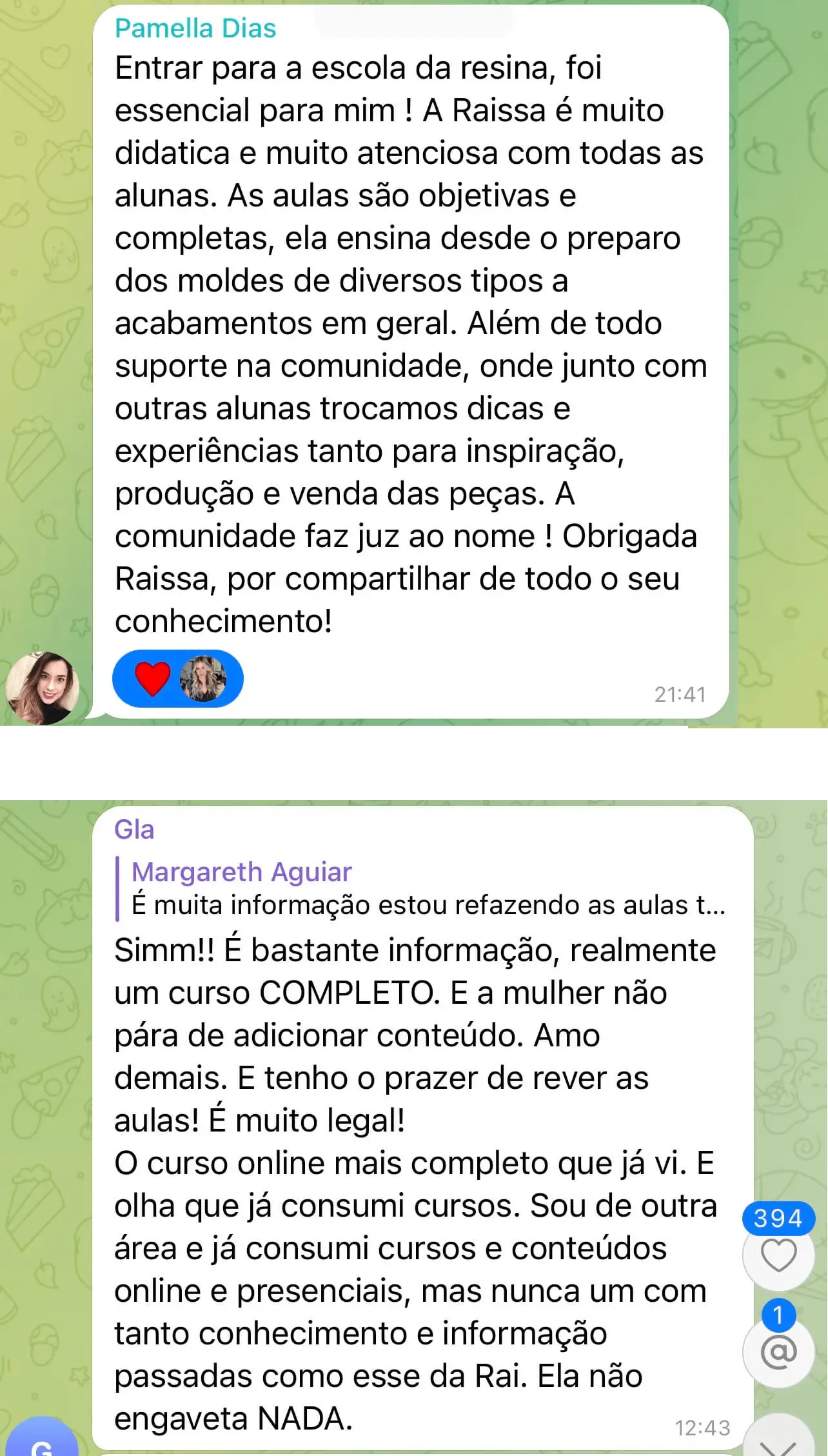 A Escola da Resina Funciona? Sim, a Escola da Resina funciona. O curso oferecido pela Escola da Resina, é uma iniciativa voltada para mulheres interessadas em aprender a criar e empreender no universo da resina epóxi. Ele visa capacitar suas alunas não apenas nas técnicas práticas de trabalhar com resina, mas também em aspectos fundamentais para o sucesso no mercado artístico. A estrutura do curso é organizada em módulos que abrangem tanto teoria quanto prática, com atualizações regulares para acompanhar o progresso e as necessidades das alunas à medida que evoluem em suas habilidades e objetivos de negócios. A Escola da Resina Vale a Pena? Sim, a Escola da Resina vale a pena. Com uma abordagem prática e abrangente, o curso da Escola da Resina oferece não apenas habilidades técnicas essenciais, mas também orientações valiosas para que as alunas possam iniciar e crescer em seus próprios negócios de arte em resina epóxi. O foco na comunidade e no acompanhamento contínuo garante que as alunas se beneficiem de um ambiente de aprendizado dinâmico e atualizado, refletindo as demandas e oportunidades em constante evolução deste mercado criativo. Para quem a Escola da Resina é Bom? Iniciantes Curiosas: Mulheres que desejam aprender uma nova habilidade artística com resina epóxi, mas que não possuem experiência prévia neste meio. Artistas em Ascensão: Mulheres que já trabalham com arte e desejam expandir seu repertório e explorar novos meios de expressão, como a resina epóxi. Empreendedoras Criativas: Mulheres que estão interessadas em transformar sua paixão por arte em uma fonte de renda, buscando aprender não apenas as técnicas artísticas, mas também as habilidades empresariais necessárias para comercializar suas criações. Interessadas em Artesanato e DIY: Mulheres que apreciam atividades manuais e projetos de "faça você mesmo", buscando explorar a resina epóxi como uma forma de arte personalizada e única. Profissionais de Artes Visuais: Mulheres com formação ou interesse nas artes visuais, como pintura, escultura, design de interiores, que desejam incorporar a resina epóxi em seu repertório criativo.